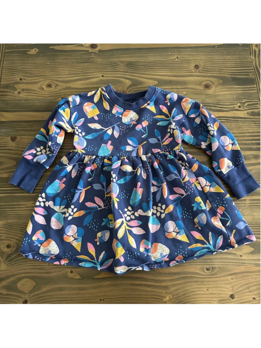 Next Floral Dress Girls 4-5 Years Navy Blue Sweatshirt Dress 110cm